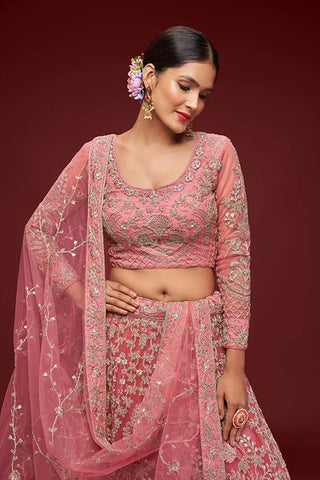 Fantasy Rose Color Lehenga Choli for Weddings Clothsvilla