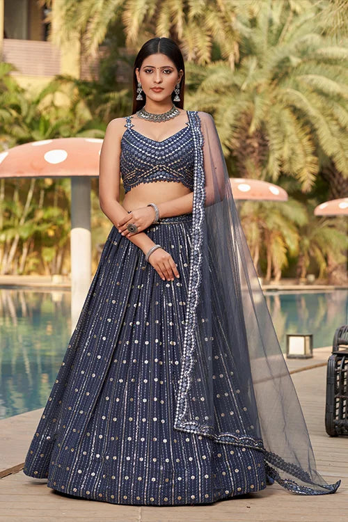 Bridal Wear Collection For Women Lehenga Choli With Dupatta Grey Colur Clothsvilla Main image