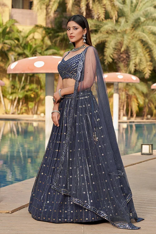 Bridal Wear Collection For Women Lehenga Choli With Dupatta Grey Colur Clothsvilla