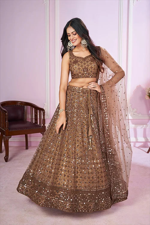 Brown Designer Embroidered Lehenga Choli Clothsvilla
