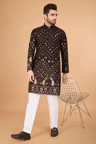 Brown Designer Men's Kurta – Viscose Rayon Fabric Clothsvilla