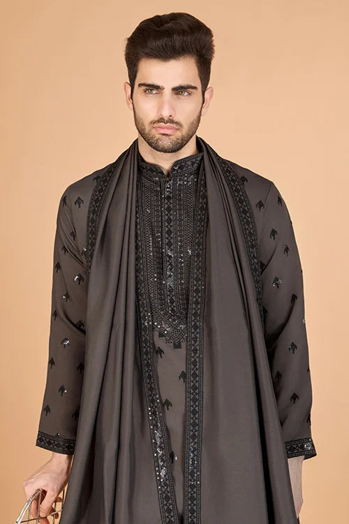 Elegant Brown Viscose Silk Kurta with Sequins – Clothsvillastore Clothsvilla