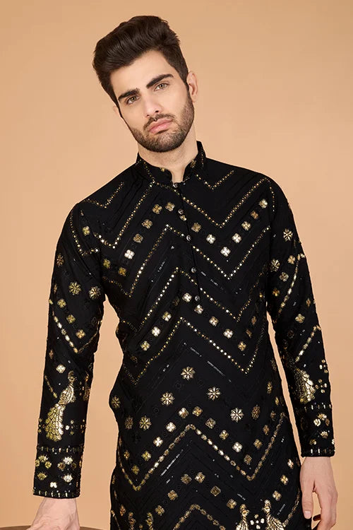 Black Viscose Rayon Men's Kurta  Stylish & Comfortable kurta long Clothsvilla