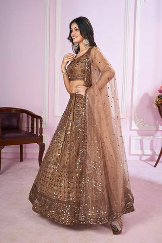 Brown Designer Embroidered Lehenga Choli Clothsvilla