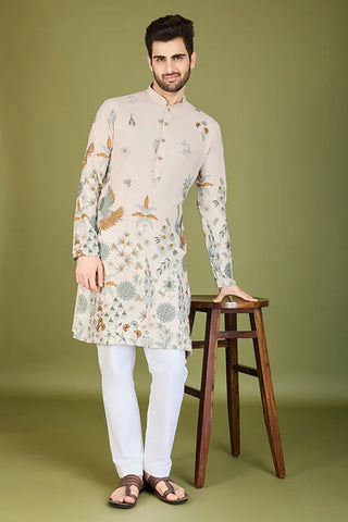 Ivory Viscose Rayon Designer Men's Kurta Online Clothsvilla