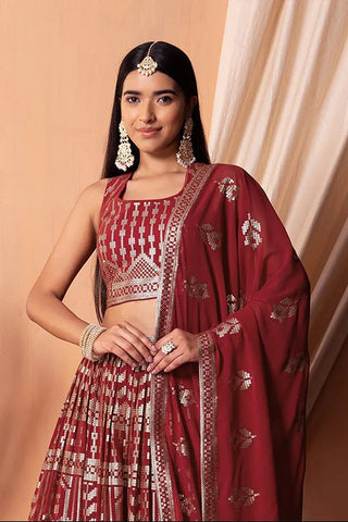 Maroon Georgette Lehenga Choli with Sequins Work Clothsvilla