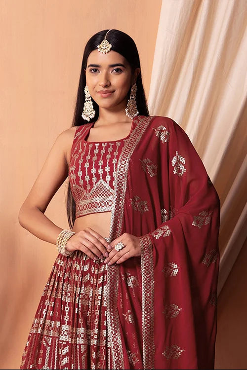 Maroon Georgette Lehenga Choli with Sequins Work Clothsvilla