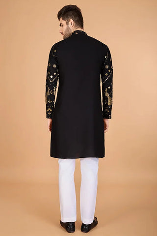 Black Viscose Rayon Men's Kurta  Stylish & Comfortable kurta long Clothsvilla