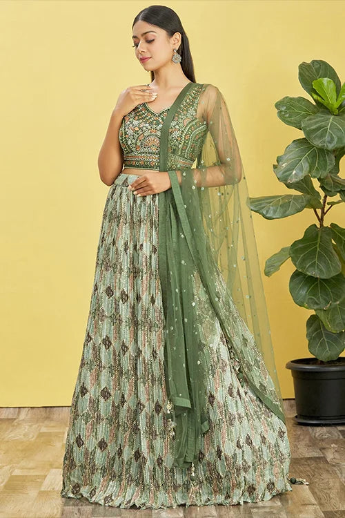 Buy Latest Green Color Lehenga Choli Online at Clothsvilla Clothsvilla