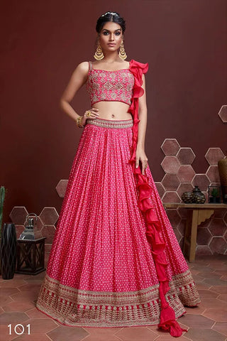 Buy Pink Party Function Chinon Silk Lehenga Choli Clothsvilla