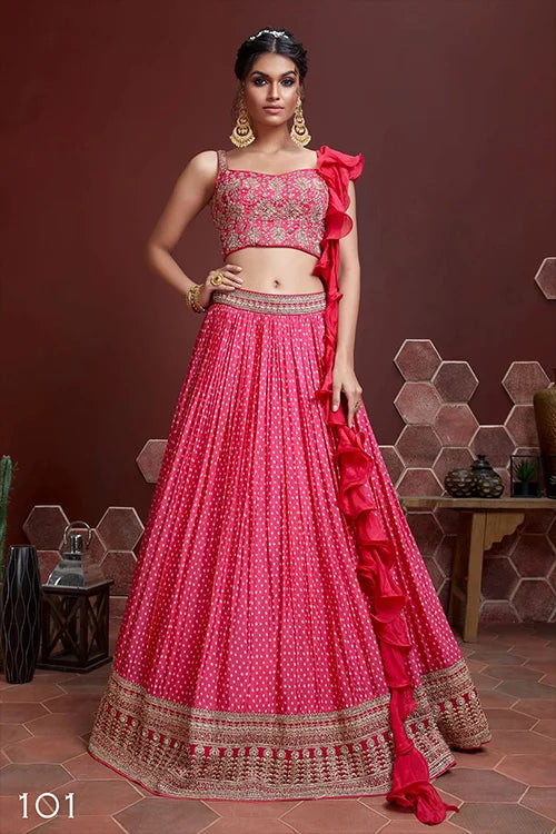 Buy Pink Party Function Chinon Silk Lehenga Choli Clothsvilla