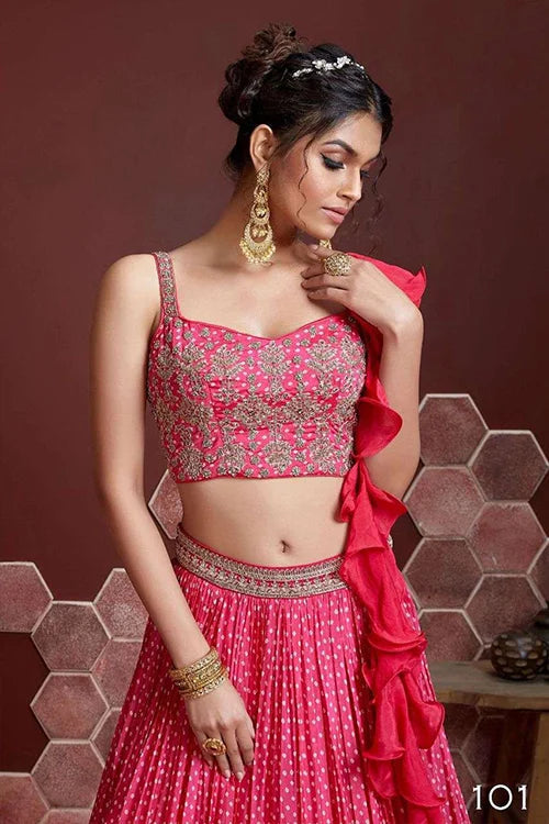 Buy Pink Party Function Chinon Silk Lehenga Choli Clothsvilla