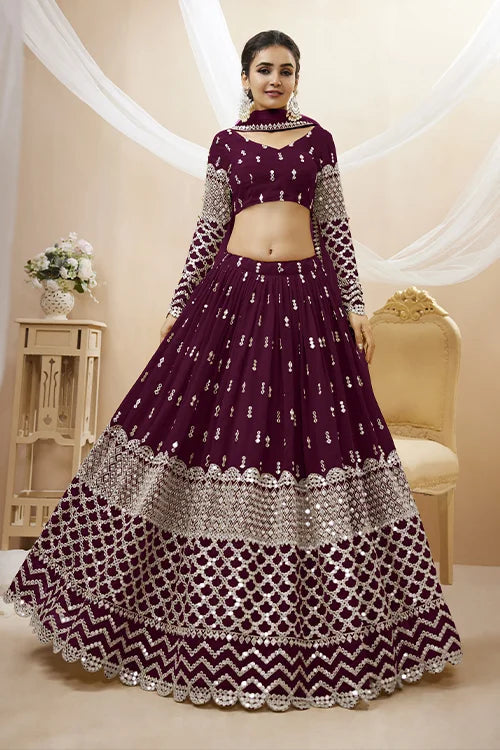 Buy Wine Color Embroidered Lehenga Choli Clothsvilla Main image