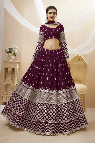 Buy Wine Color Embroidered Lehenga Choli Clothsvilla