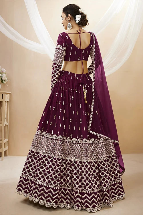 Buy Wine Color Embroidered Lehenga Choli Clothsvilla