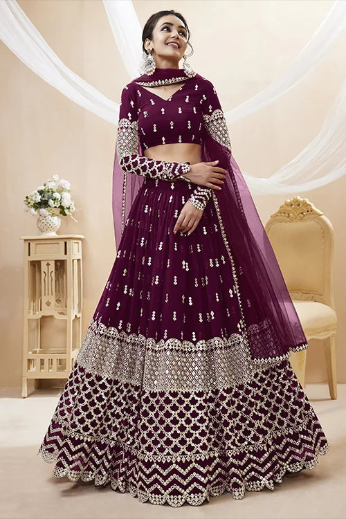 Buy Wine Color Embroidered Lehenga Choli Clothsvilla