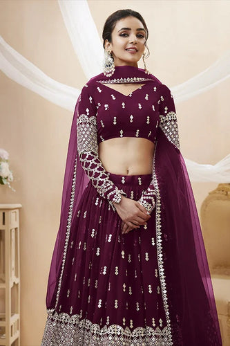 Buy Wine Color Embroidered Lehenga Choli Clothsvilla