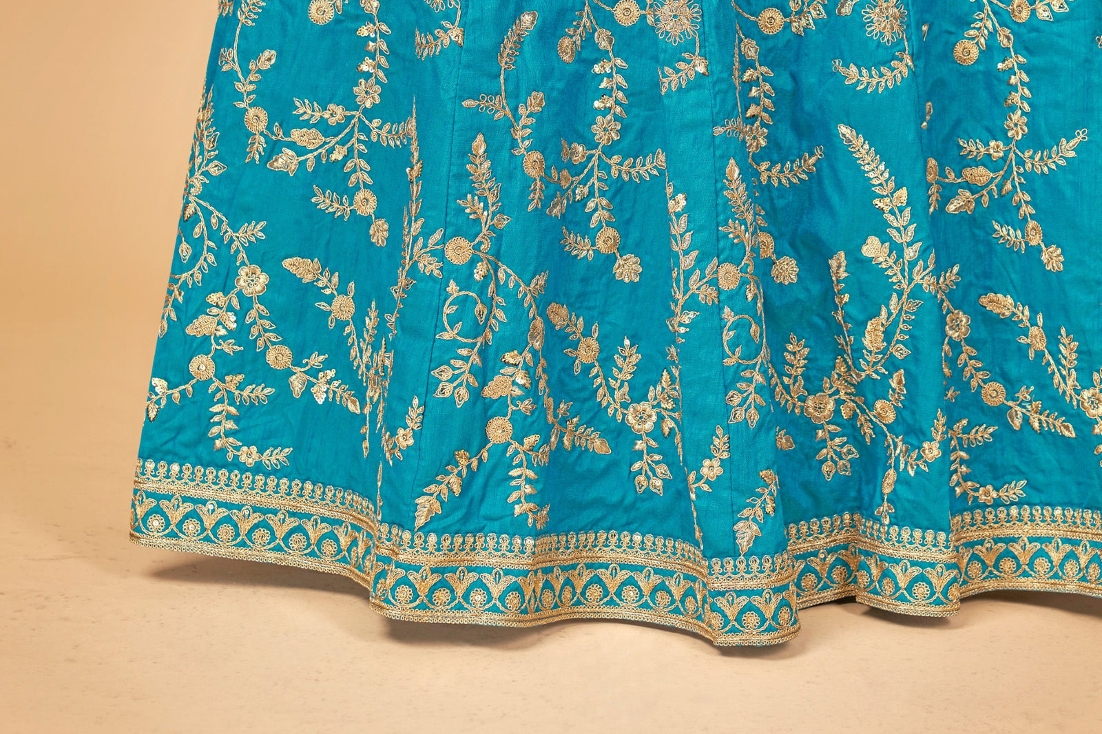 Blue & Gold Embroidered Poly Silk Lehenga Choli ClothsVilla