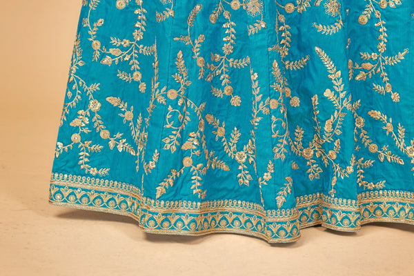 Blue & Gold Embroidered Poly Silk Lehenga Choli ClothsVilla