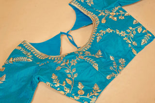 Blue & Gold Embroidered Poly Silk Lehenga Choli ClothsVilla