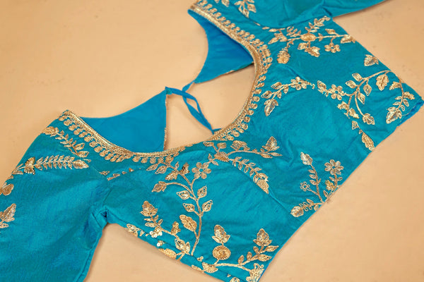 Blue & Gold Embroidered Poly Silk Lehenga Choli ClothsVilla