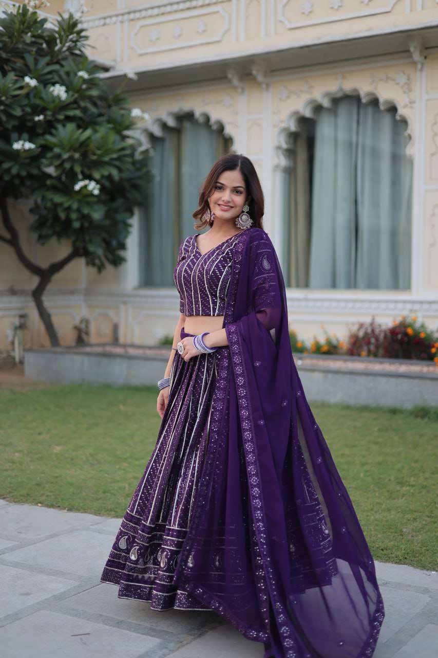 Faux Blooming Lehenga Choli Set with Heavy Sequins & Zari Embroidery ClothsVilla