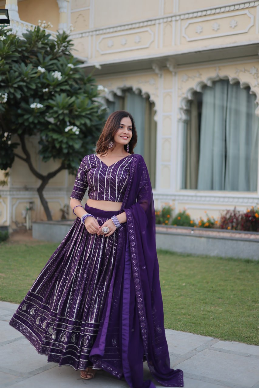 Faux Blooming Lehenga Choli Set with Heavy Sequins & Zari Embroidery ClothsVilla