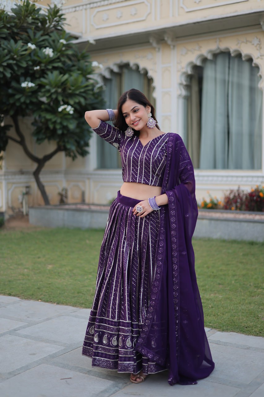 Faux Blooming Lehenga Choli Set with Heavy Sequins & Zari Embroidery ClothsVilla Main image