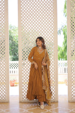 Load image into Gallery viewer, Enthralling Sequin Embroidered Mustard Yellow Gown with Designer Dupatta - Festive Wear ClothsVilla