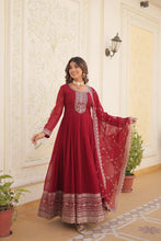 Load image into Gallery viewer, Faux Blooming Sequin Maroon Gown with Embroidered Dupatta ClothsVilla