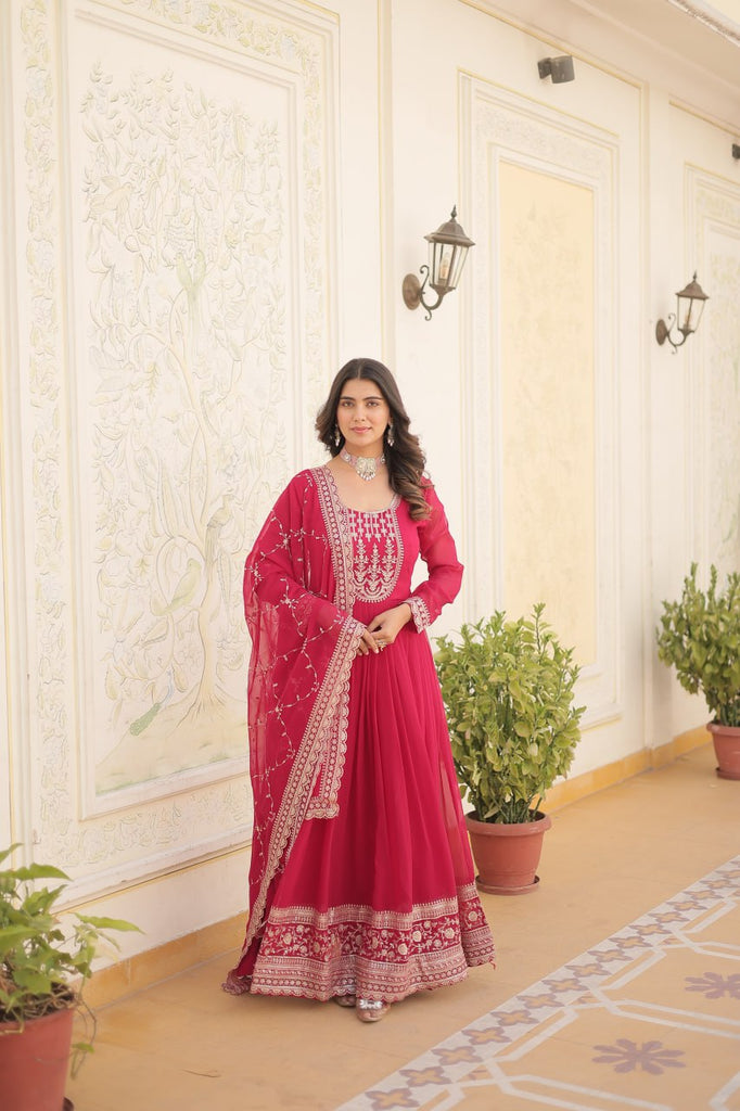 Faux Blooming Sequin Pink Gown with Embroidered Dupatta ClothsVilla