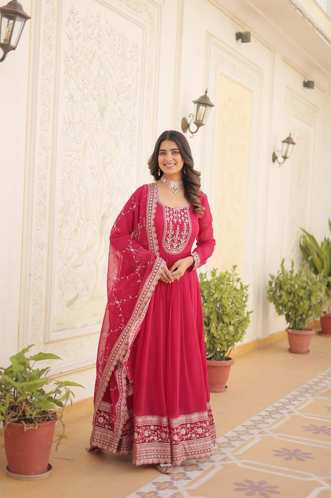 Faux Blooming Sequin Pink Gown with Embroidered Dupatta ClothsVilla