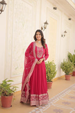 Load image into Gallery viewer, Faux Blooming Sequin Pink Gown with Embroidered Dupatta ClothsVilla