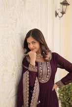 Load image into Gallery viewer, Faux Blooming Sequin Wine Gown with Embroidered Dupatta ClothsVilla