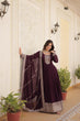 Load image into Gallery viewer, Faux Blooming Sequin Wine Gown with Embroidered Dupatta ClothsVilla