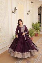 Load image into Gallery viewer, Faux Blooming Sequin Wine Gown with Embroidered Dupatta ClothsVilla