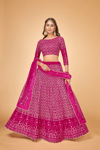 Women Pink & Gold Embroidered Semi-Stitched Lehenga Choli Set ClothsVilla