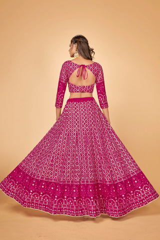 Women Pink & Gold Embroidered Semi-Stitched Lehenga Choli Set ClothsVilla