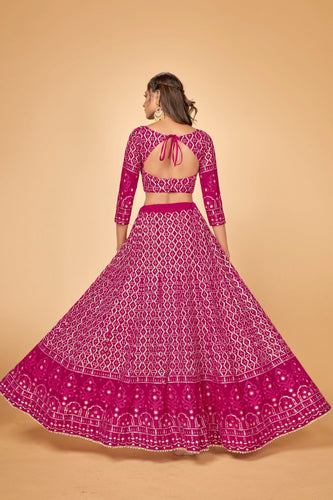 Women Pink & Gold Embroidered Semi-Stitched Lehenga Choli Set ClothsVilla