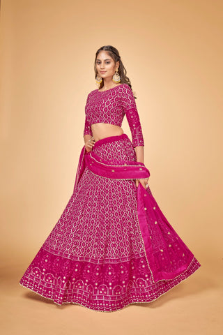 Women Pink & Gold Embroidered Semi-Stitched Lehenga Choli Set ClothsVilla