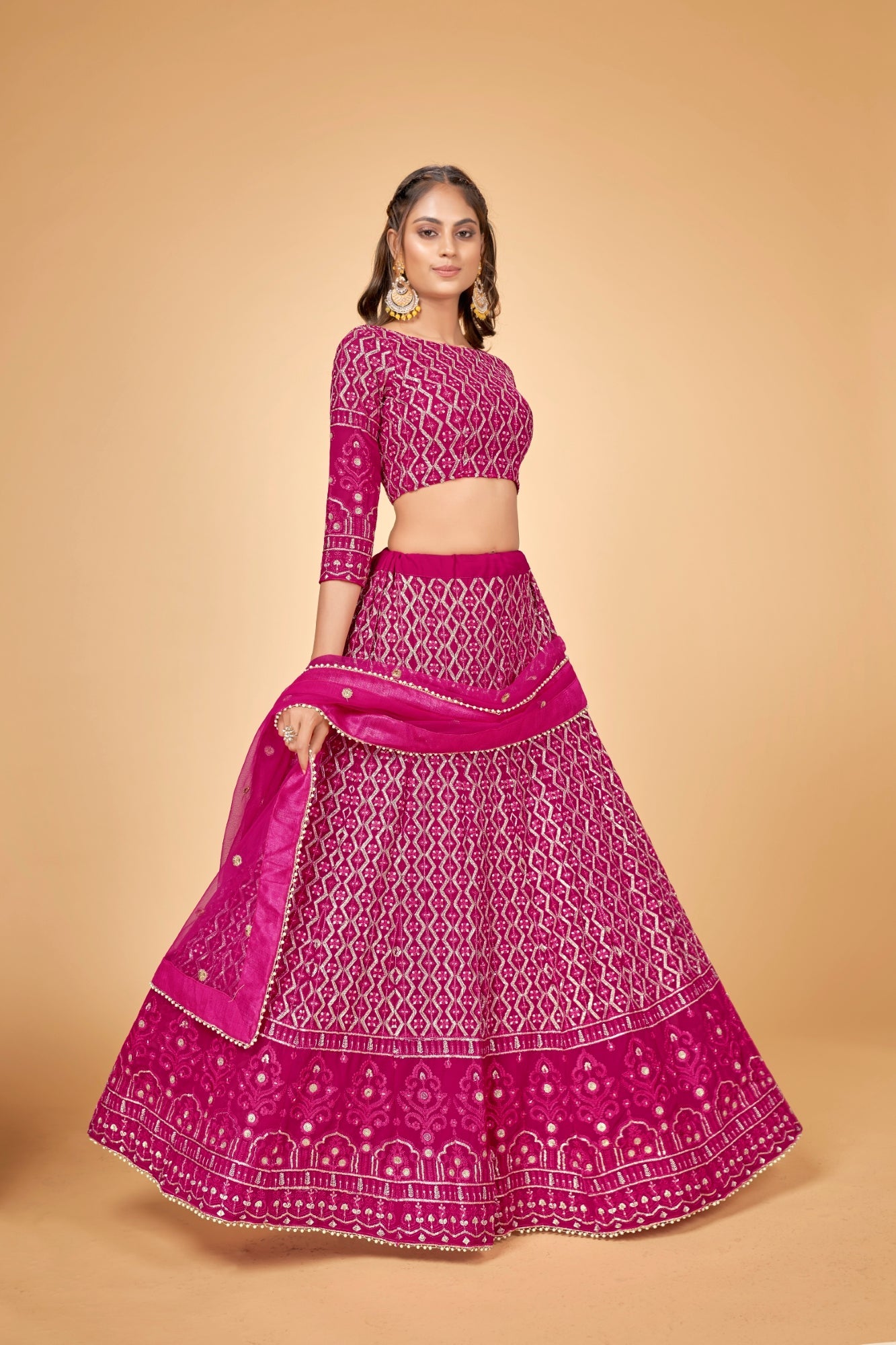 Women Pink & Gold Embroidered Semi-Stitched Lehenga Choli Set ClothsVilla