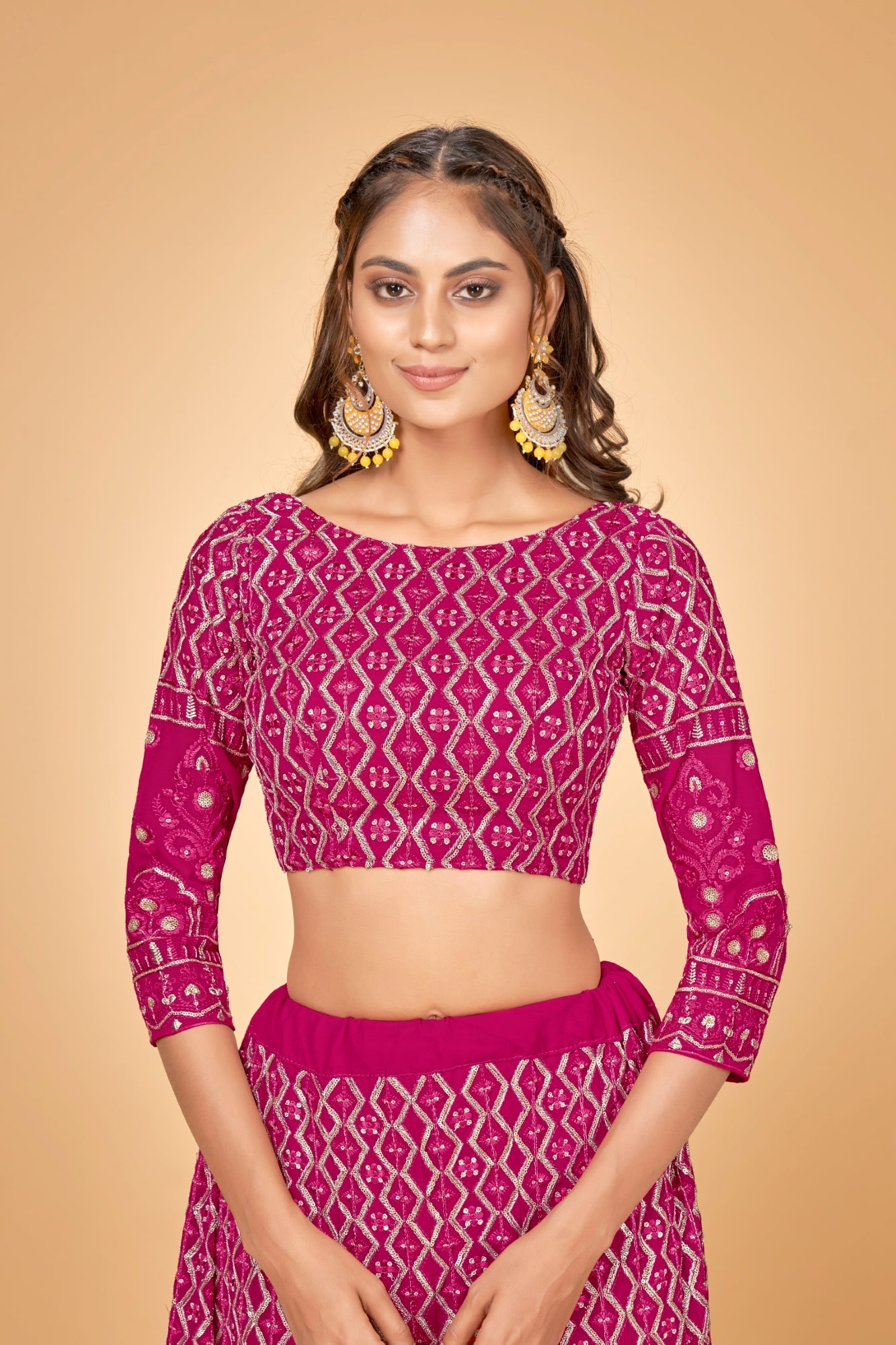 Women Pink & Gold Embroidered Semi-Stitched Lehenga Choli Set ClothsVilla