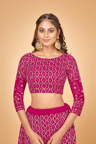 Women Pink & Gold Embroidered Semi-Stitched Lehenga Choli Set ClothsVilla