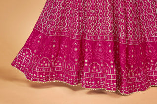 Women Pink & Gold Embroidered Semi-Stitched Lehenga Choli Set ClothsVilla