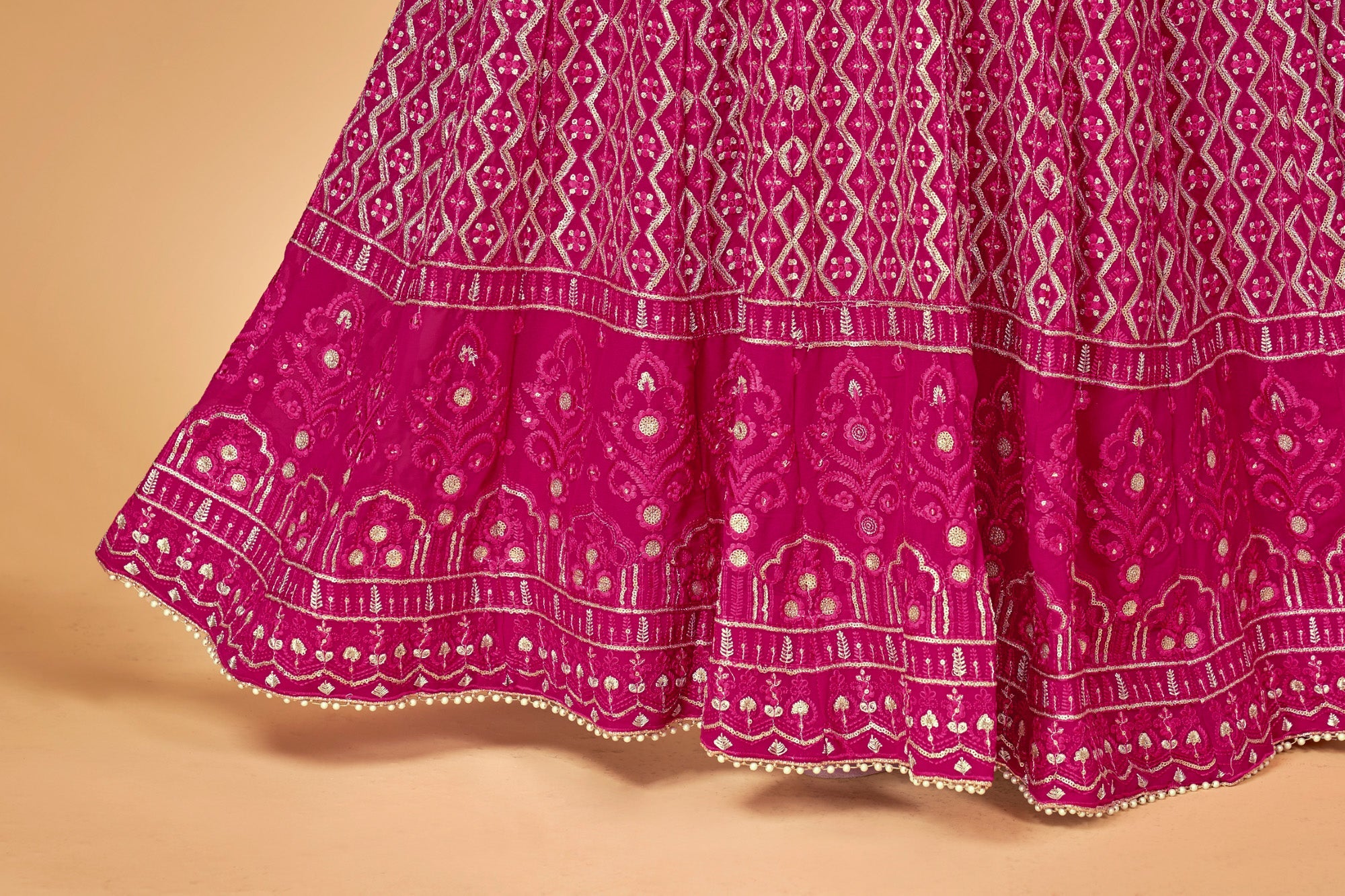 Women Pink & Gold Embroidered Semi-Stitched Lehenga Choli Set ClothsVilla