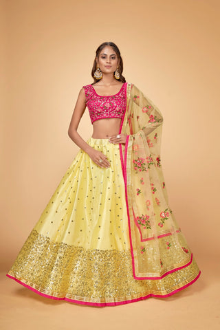 Yellow & Green Embroidered Sequin Lehenga Choli Set Cloth's Villa