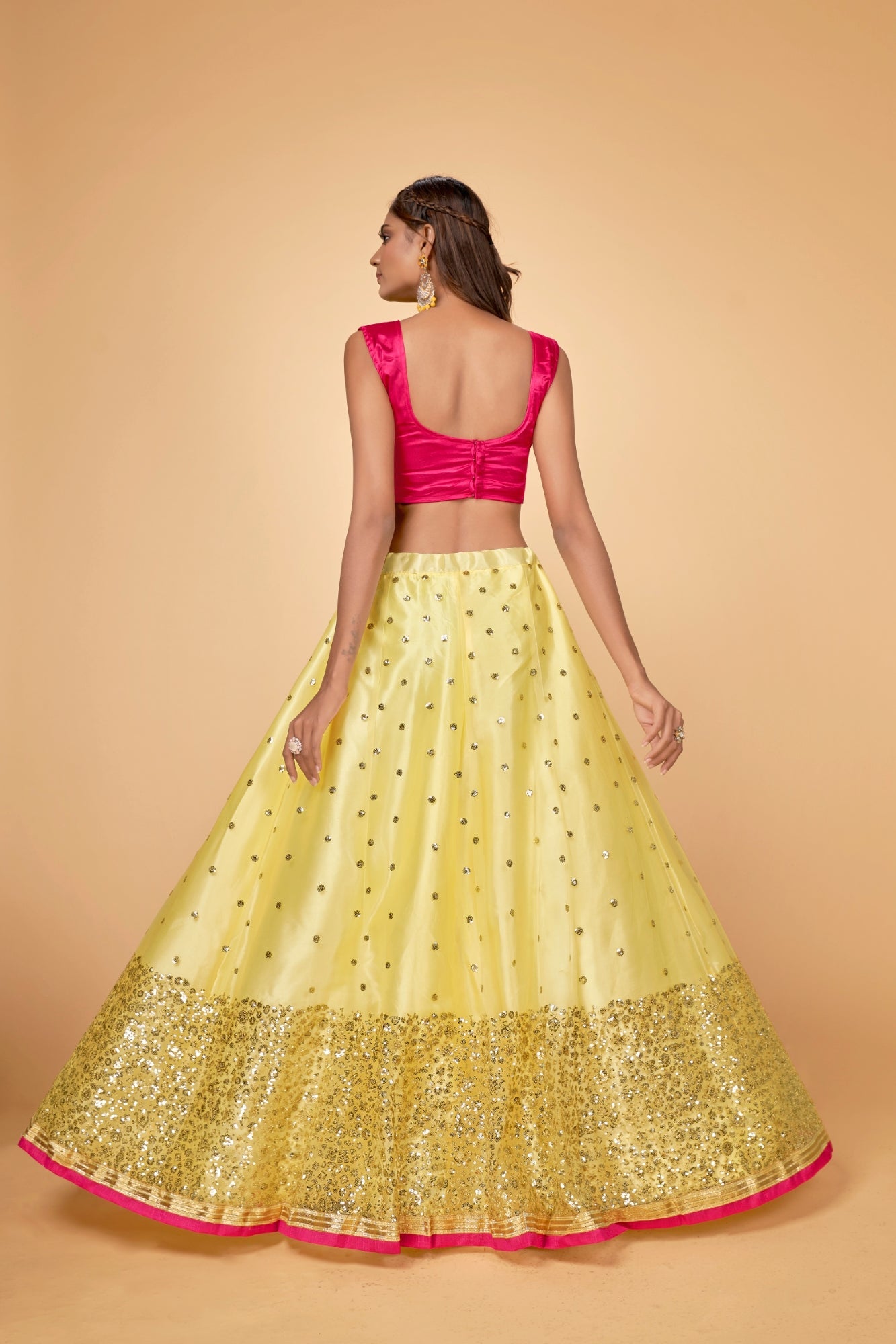Yellow & Green Embroidered Sequin Lehenga Choli Set Cloth's Villa
