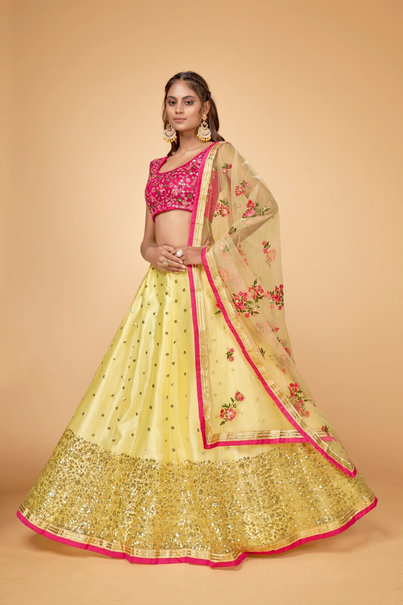 Yellow & Green Embroidered Sequin Lehenga Choli Set Cloth's Villa