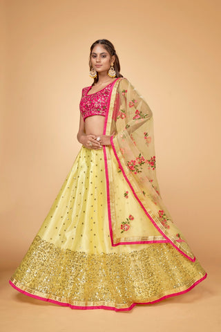 Yellow & Green Embroidered Sequin Lehenga Choli Set Cloth's Villa