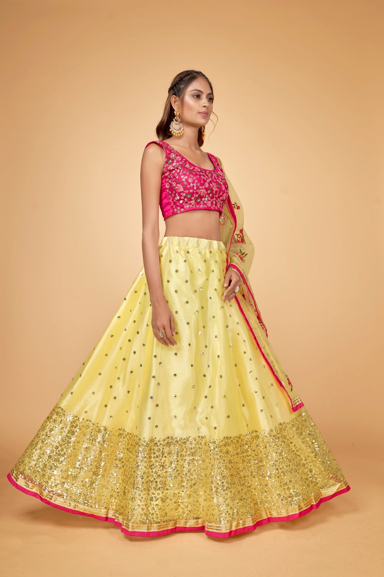 Yellow & Green Embroidered Sequin Lehenga Choli Set Cloth's Villa